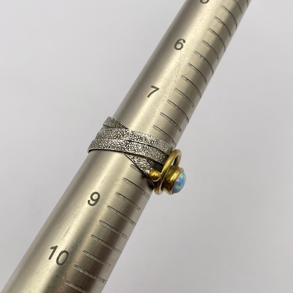 Artisan‎ Rustic White Opal Sterling Silver Brass Ring Textured Band 8.25 US - Picture 5 of 8